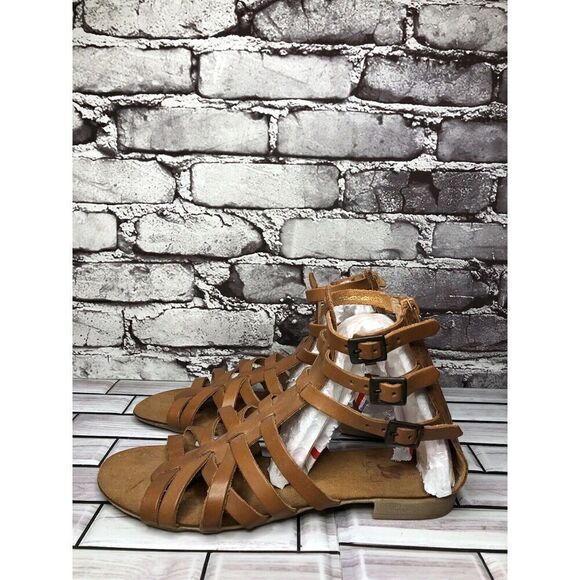 B You Brown Leather Gladiator Back Zipper Flat Sandals Women’s Sz 39EU/8.5M US - Picture 11 of 16